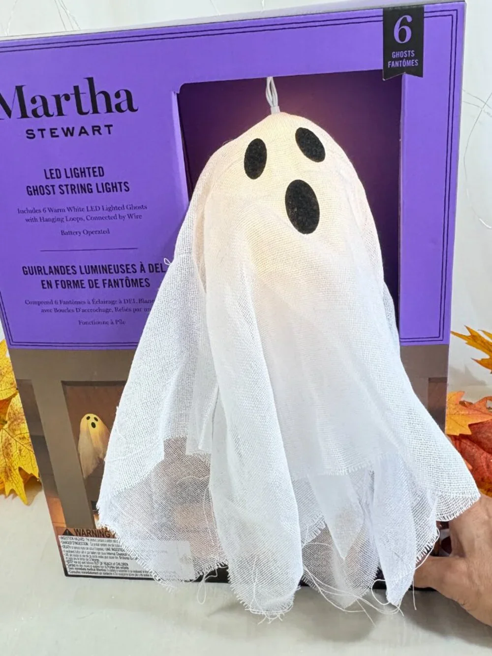 Martha Stewart  Halloween Lighted Ghost Garland 6 HR Timer Battery Operated 14